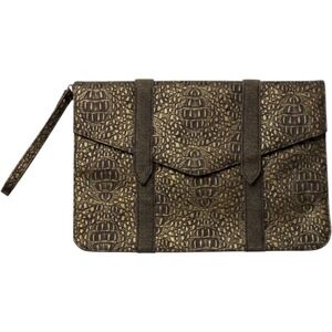 Giannini Vtg Gold Bronze Crocodile Embossed Envelope Clutch Wristlet Bag Retro